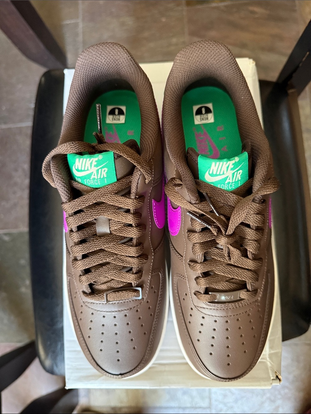 Nike Men's Sneakers Brown‎ with Pink Swoosh and Green Tongue